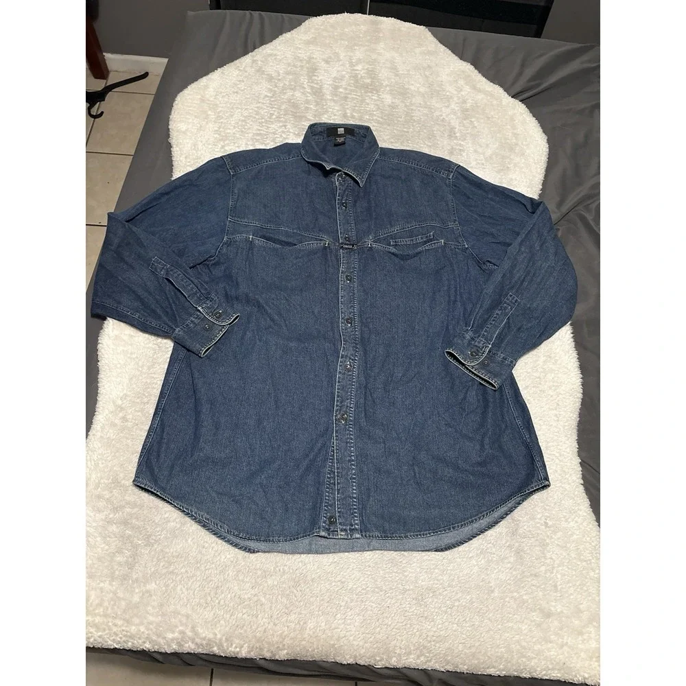 Marithe Francois Girbaud Men's Blue Button‎ Down Denim Shirt Size XL